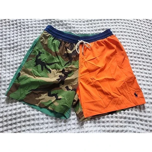 Polo Ralph Lauren Lined Board Shorts / Swim Trunks Men XL Camo Multi Orange READ - Picture 1 of 5